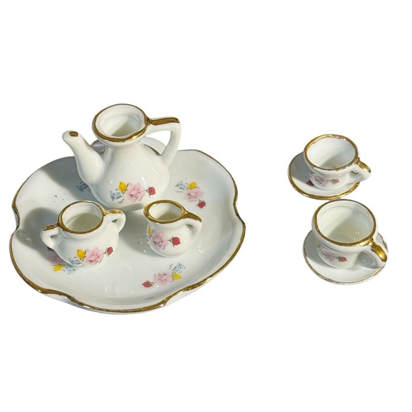Floral Miniature Tea Set with Gold Accents - Picture 2 of 9